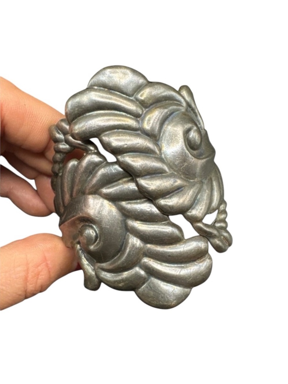 Vintage Sterling Silver Taxco Chunky Modernist Swirl Cloud Clamper Bracelet 6.5” - Picture 7 of 8